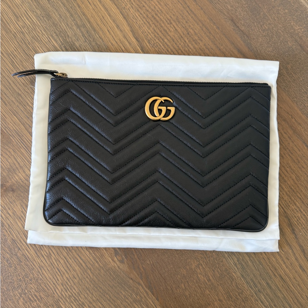 Gucci Black Clutch with Gold Logo
